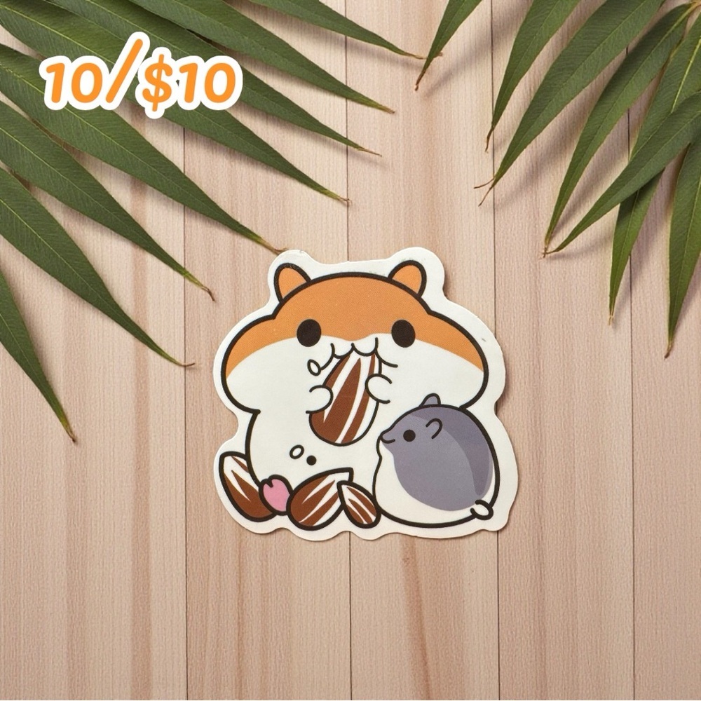 Cute Hamster Snack Sticker Kawaii Animal Vinyl Decal Cozy Small Planner Sticker